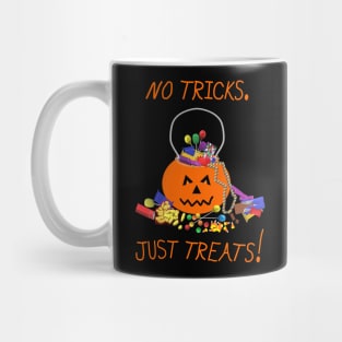 Halloween Candy Pumpkin Bucket. No Tricks. Just Treats! (Black Background) Mug